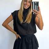 BLACK SATIN BALLOON TOP + SKORT SET