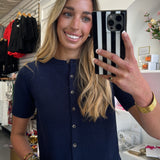 Navy Short Sleeve Button Down Cardigan