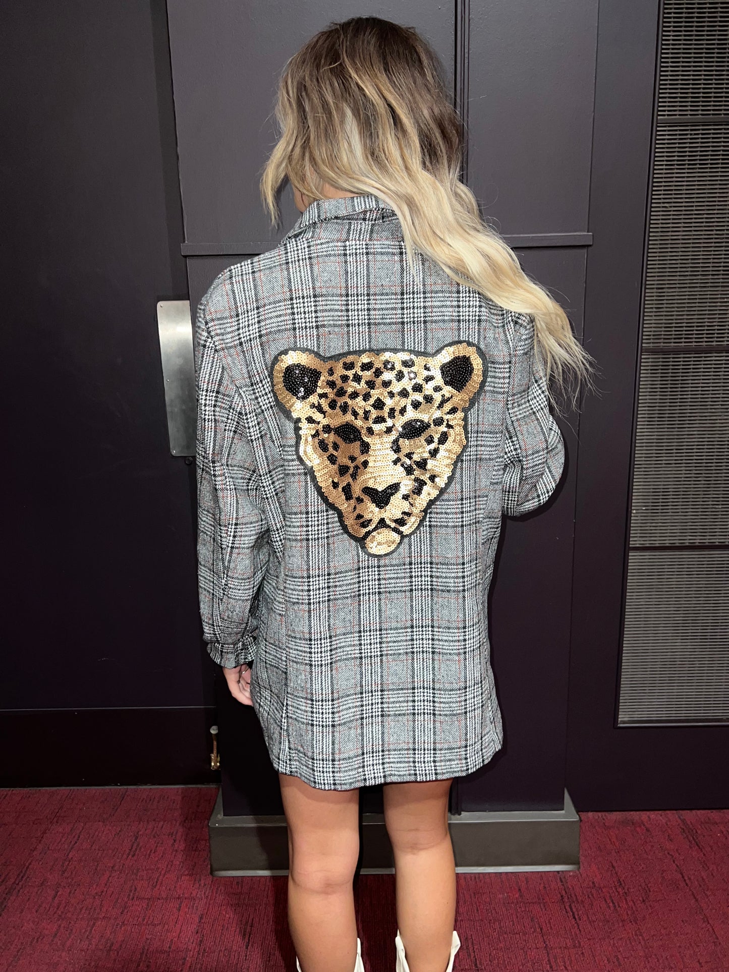 BLACK PLAID SEQUIN CHEETA BLAZER