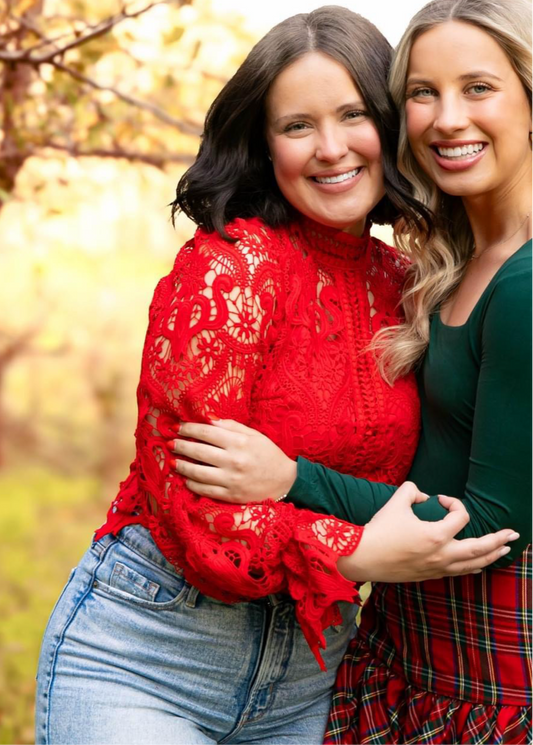 RED FLORAL LACE BLOUSE