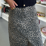LEOPARD MAXI DENIM SKIRT