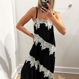 LBK BLACK CONTRAST LACE TRIM MAXI DRESS