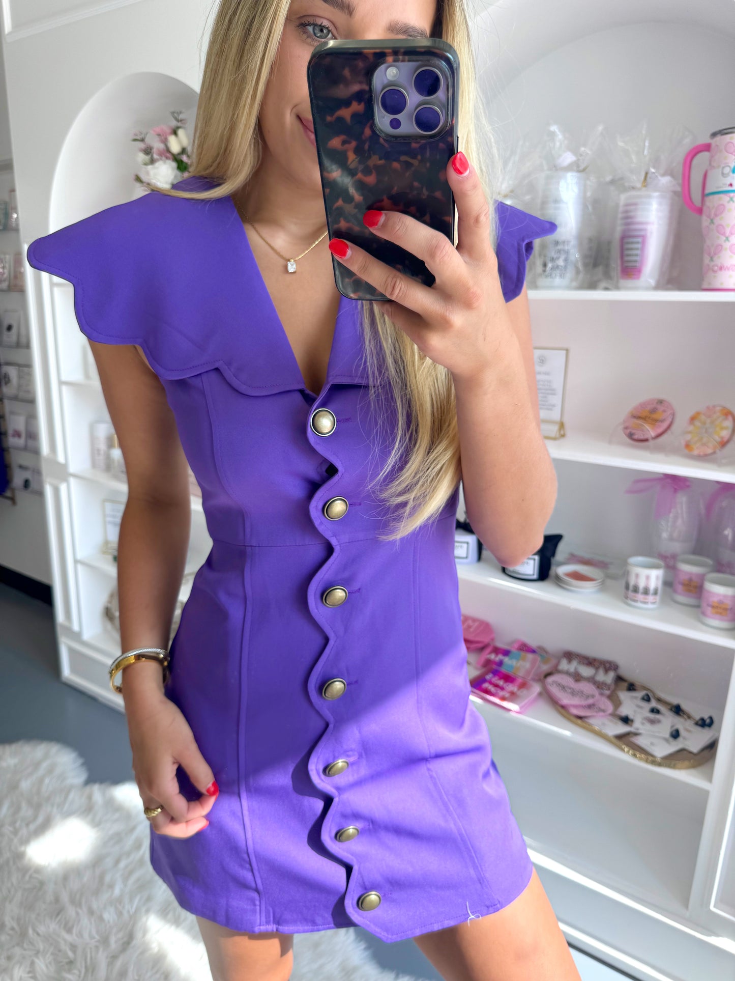 PURPLE BUTTON UP SCALLOPED DRESS - medium left