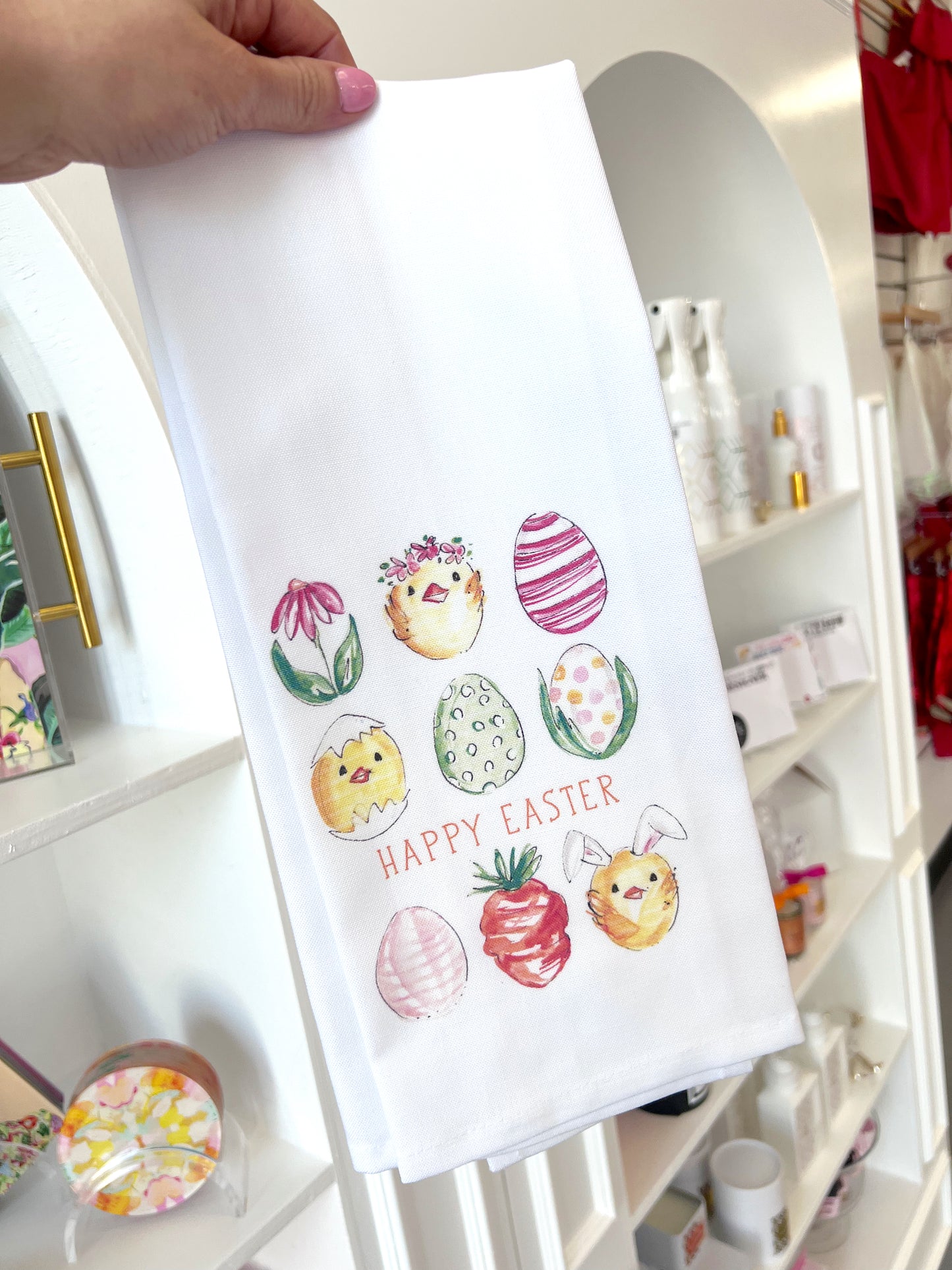 KITCHEN TOWEL HANDPAINTED EASTER EGGS AND CHICKS