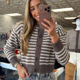 WF MOCHA STRIPE BUTTON TOP