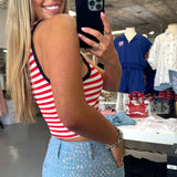RED WHITE & BLUE STRIPE STRETCHY TANK