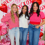 Red & White Gingham Button Down Blouse