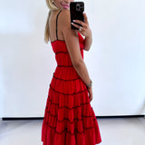 RED/ BLACK RUFFLED TIERED DRESS