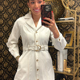 White Stitched Detail Belted dress