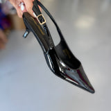 BLACK PATENT SLINGBACK KITTEN HEELS