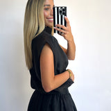 BLACK SATIN BALLOON TOP + SKORT SET