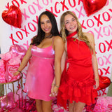 Red Rose Satin Scarf Mini Dress