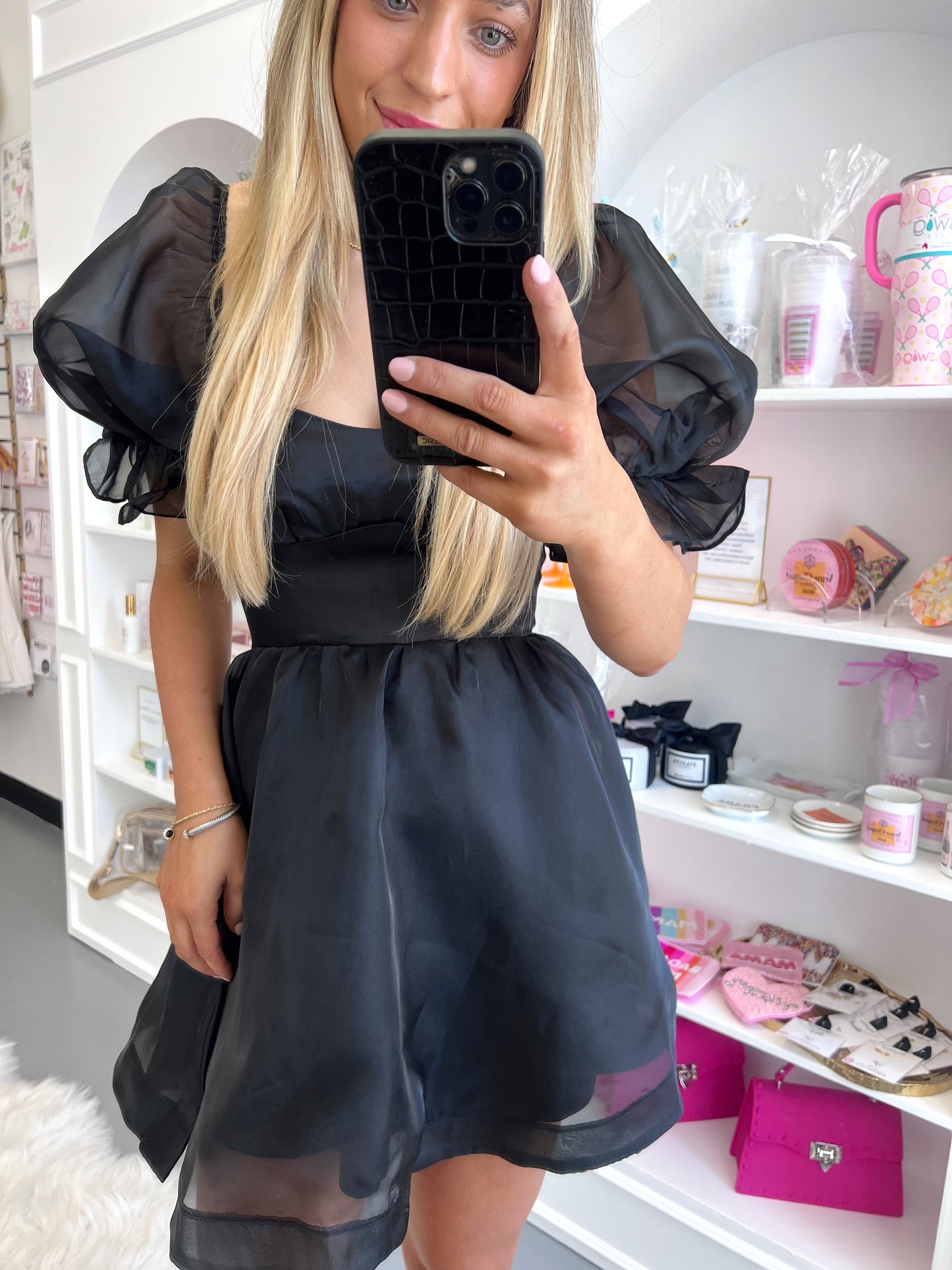 BLACK SHINY PUFF DRESS