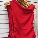 RED ASYMMETRICAL NECK TOP