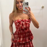 LBK RED PLAID BOW MINI DRESS