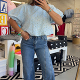 BABY BLUE EYELET BUBBLE BLOUSE