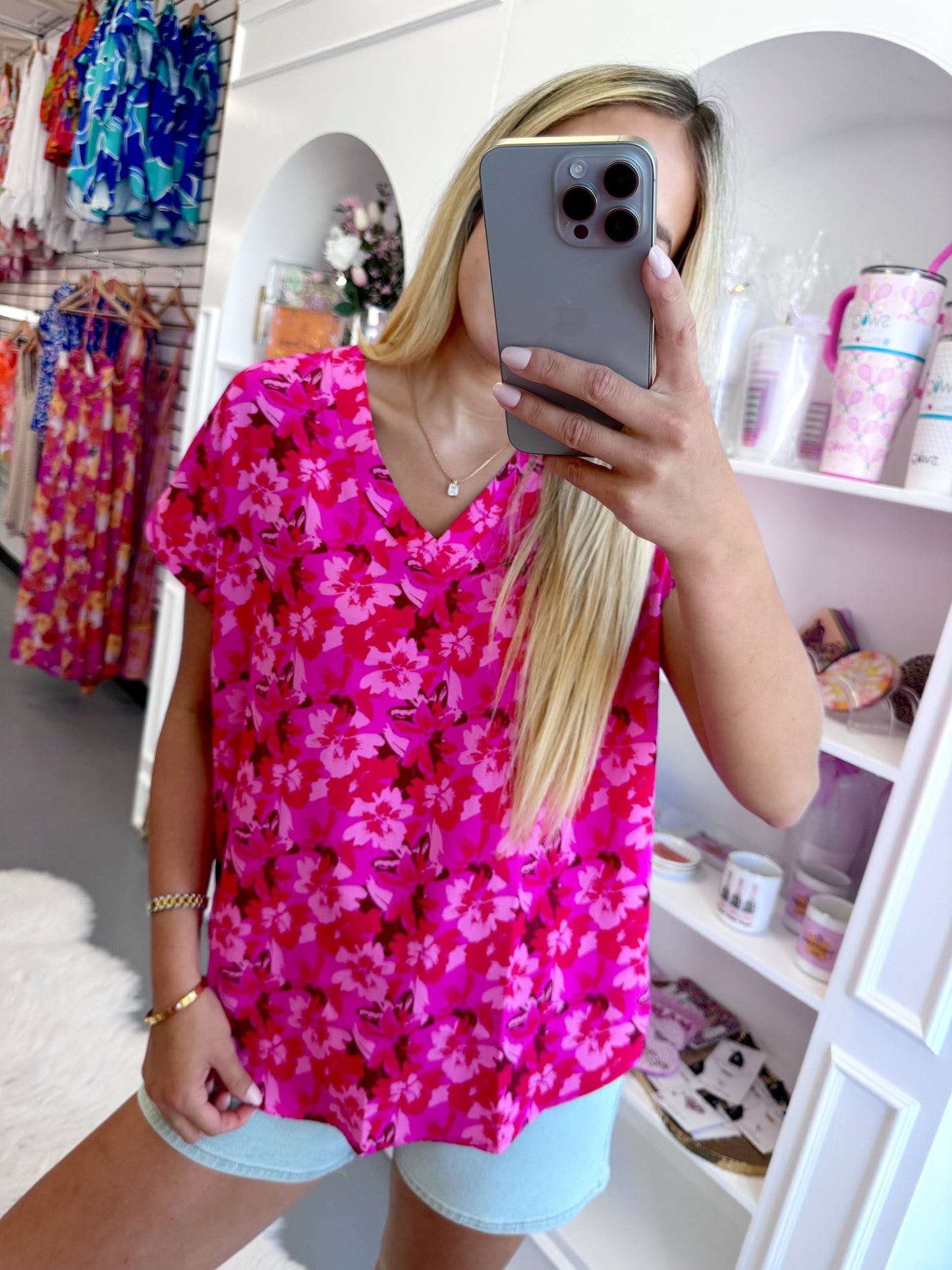 MAGENTA FLORAL MIX BLOUSE