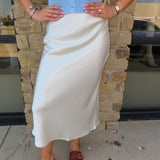 CREAM SATIN MIDI SKIRT