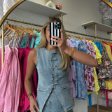 STRETCHY DENIM VEST AND SKORT SET