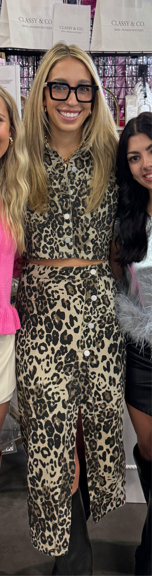 LEOPARD JACKET AND SKIRT SET