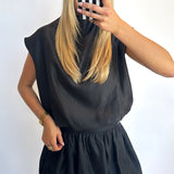 BLACK SATIN BALLOON TOP + SKORT SET