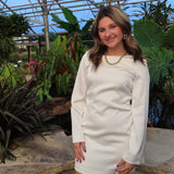 Cream Luxe Satin Longsleeve Bow Mini Dress