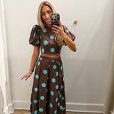BROWN & BLUE POLKA DOT MAXI SET