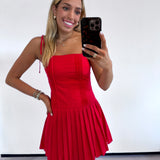 RED PLEATED DETAIL DRESS - (large left)