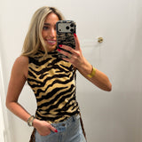 ZEBRA TAUPE MOCK NECK TOP