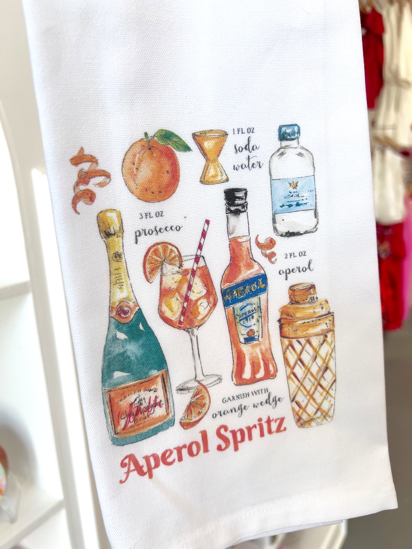 KITCHEN TOWEL HANDPAINTED APEROL SPRITZ RECIPE