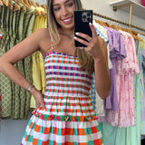Multi Colored Checkered Smocked Dress