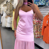 PINK SATIN CHIFFON SCARF MAXI DRESS