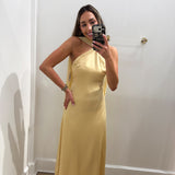 YELLOW SCARF ONE SHOULDER SATIN MAXI DRESS
