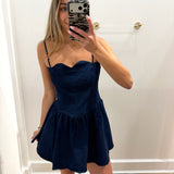 DENIM SCALLOPED MINI DRESS