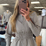 WF BROWN PLAID SMOCKED TOP
