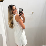 WHITE SLEEVELESS SCALLOPED DETAIL DRESS
