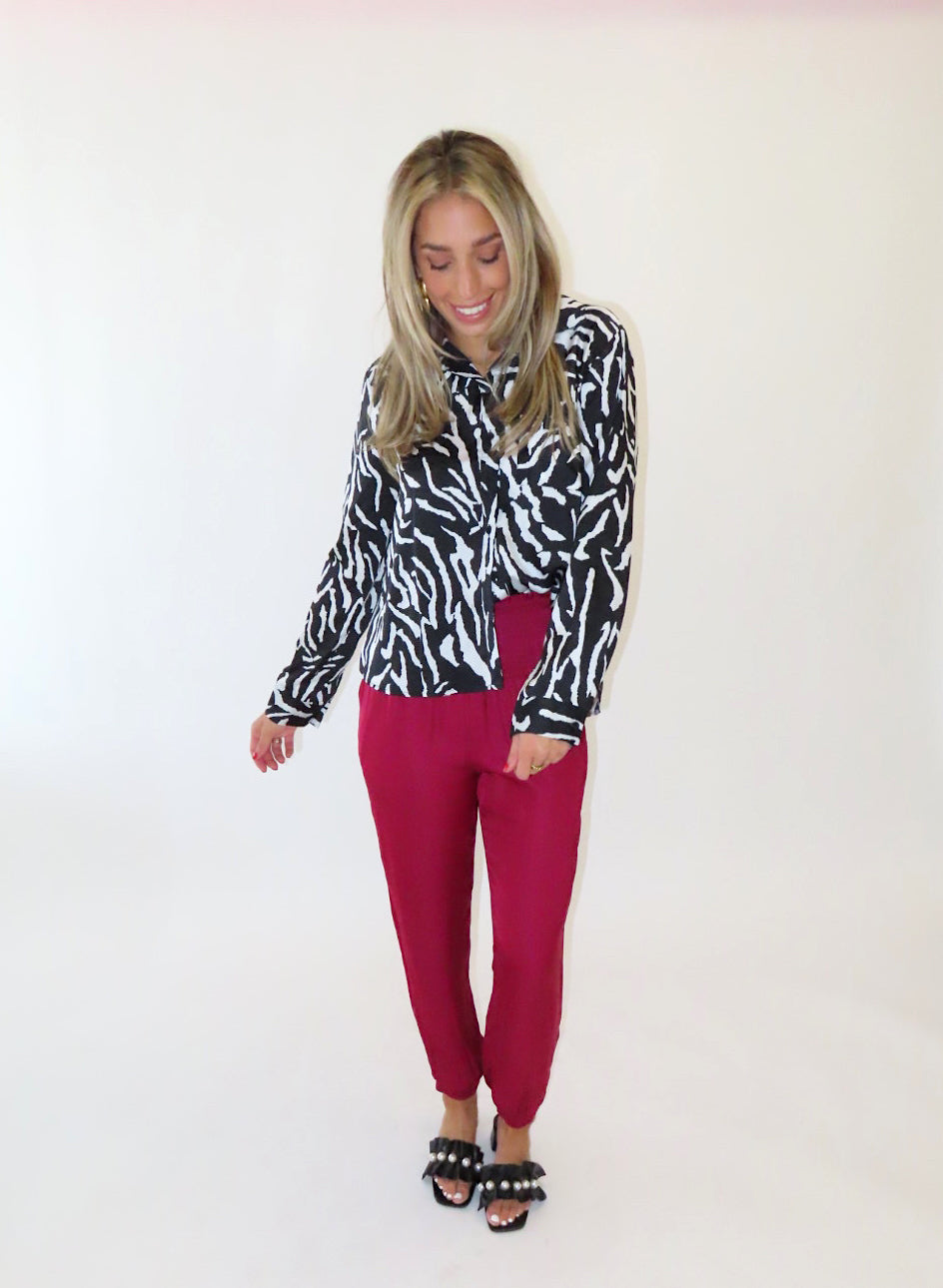 ZEBRA PRINT BUTTON UP BLOUSE