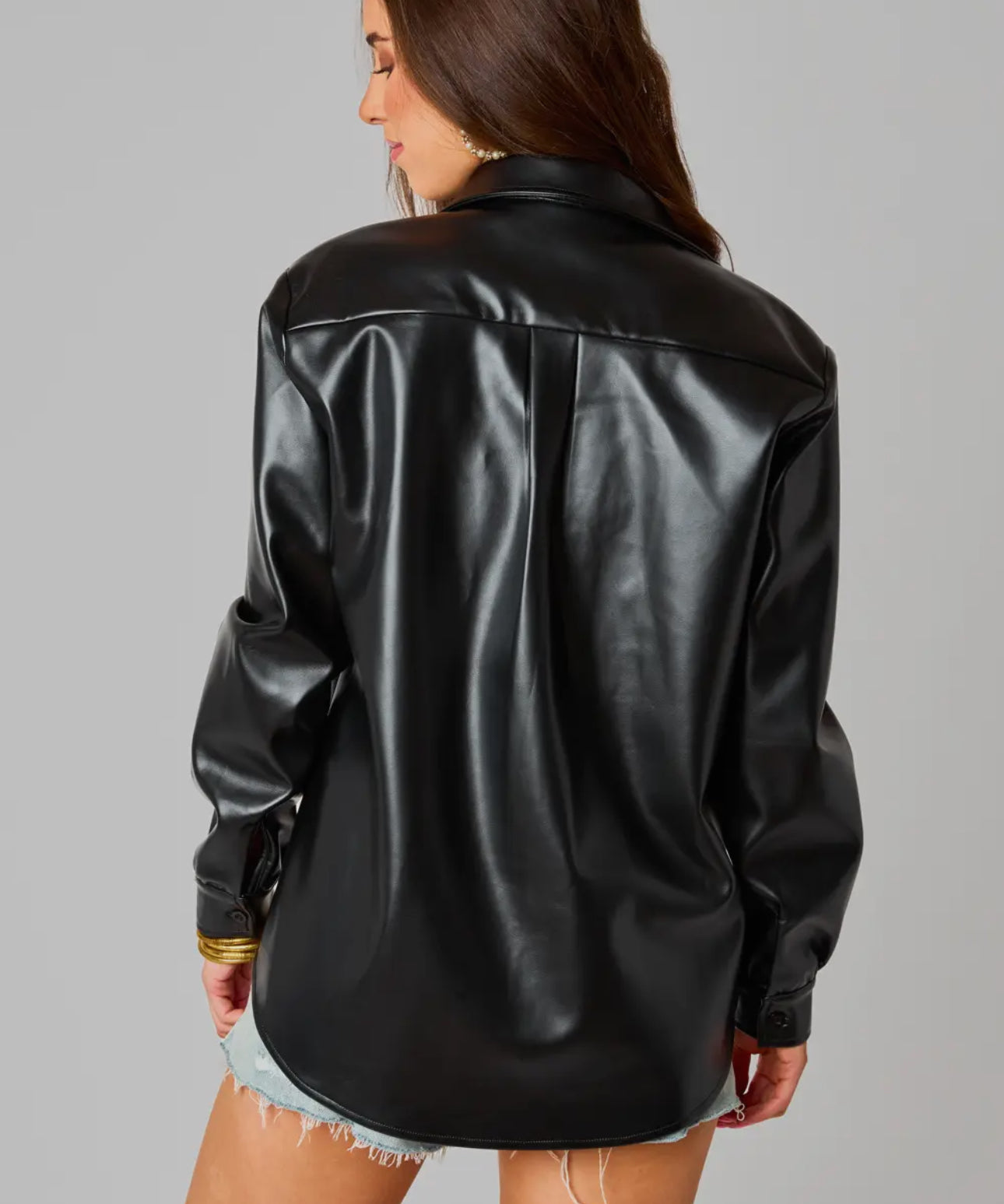 Buddy Love Brielle Black Vegan Leather Button Up Top
