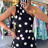 Black Polka Dot One Shoulder Scarf Mini Dress