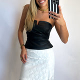 BLACK PLEATHER STRAPLESS TOP