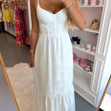 WHITE CORSET EMBROIDERED MAXI DRESS