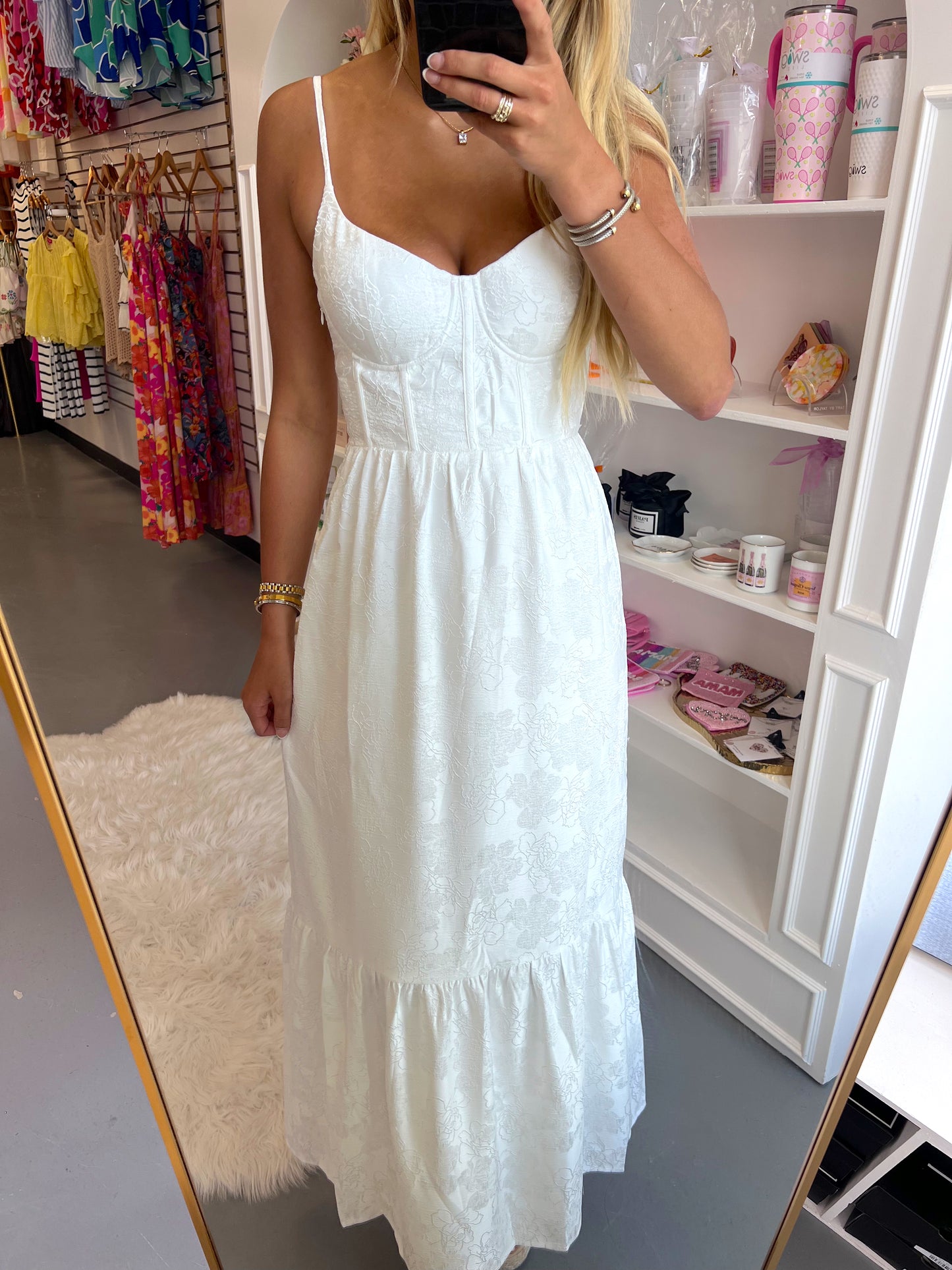 WHITE CORSET EMBROIDERED MAXI DRESS