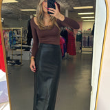 BLACK FAUX LEATHER MIDI SKIRT (size small left)