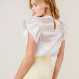WHITE ORGANZA SHORT SLEEVE TOP