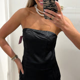 BLACK SATIN TUBE TOP