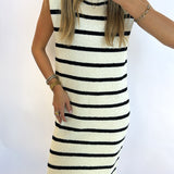 BLACK / CREAM TEXTURED STRIPE KNIT DRESS