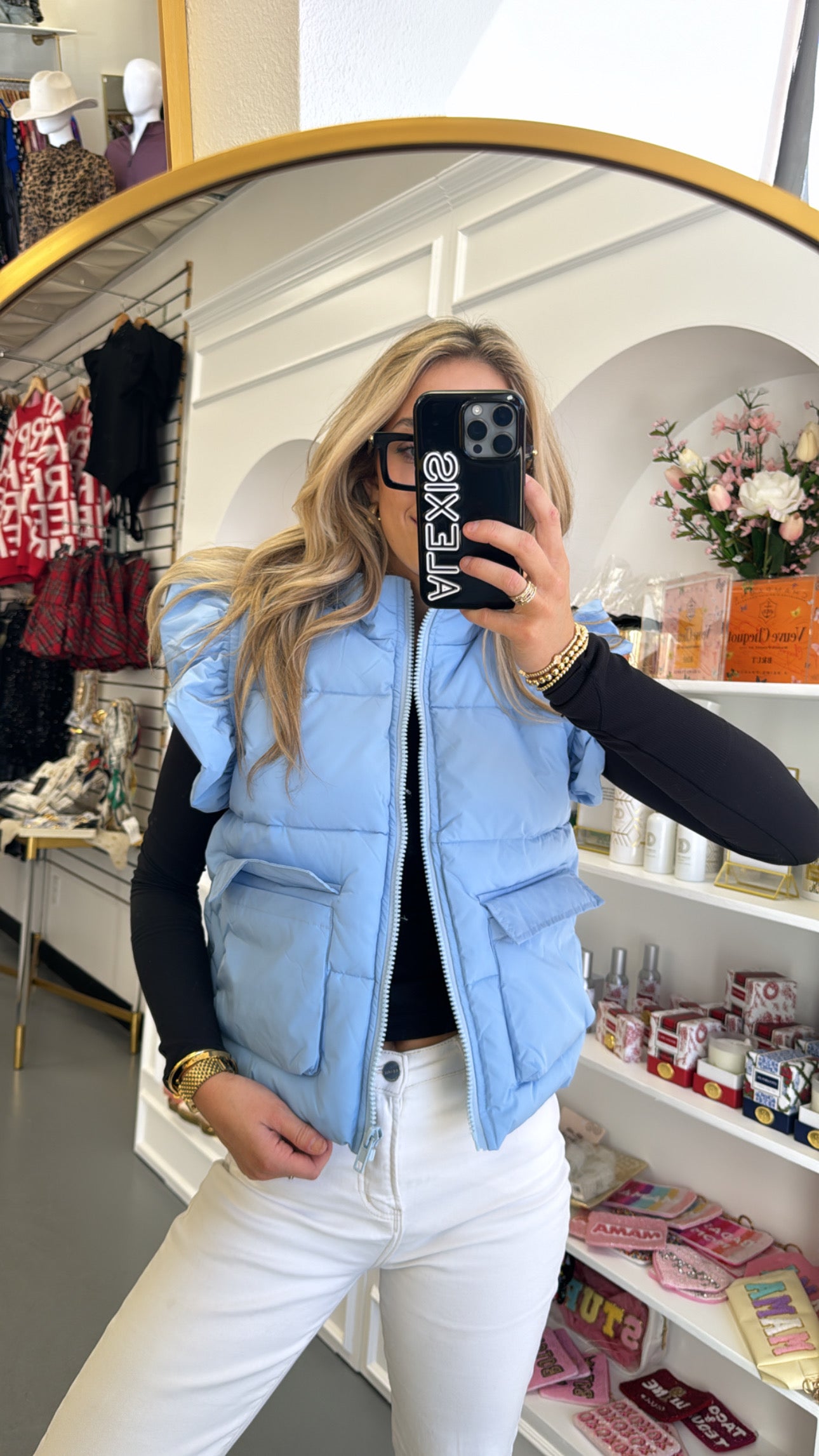 BABY BLUE RUFFLE PUFFER VEST