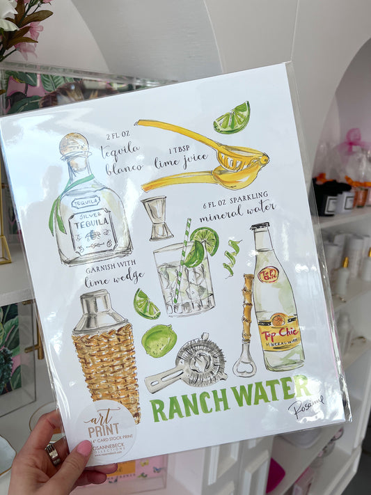 ART PRINT HAND PAINTED RANCH WATER RECIPE