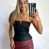 BLACK PLEATHER STRAPLESS TOP
