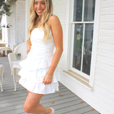 WHITE RUNCHED MINI DRESS - large left